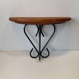 HOMCO Wall Shelf Half Moon Wood Top Green Metal Scroll Cottage Farmhouse Decor